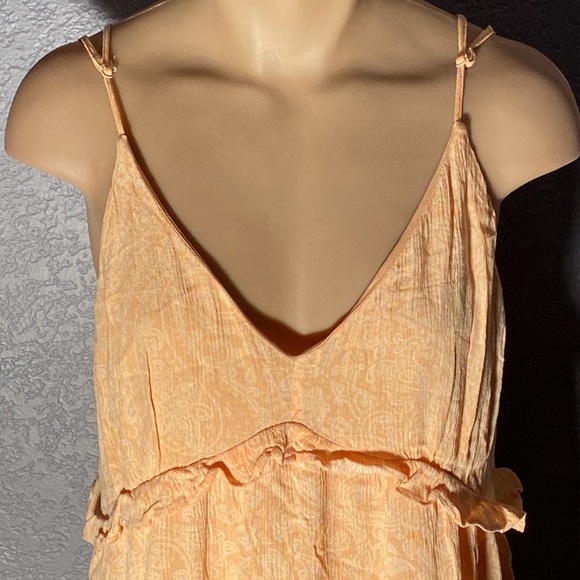 EXPRESS - dress: light orange tiered ruffled lined mini w adjustable straps - L - Picture 2 of 16